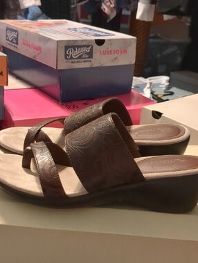 Kim Rogers Brown Double-Strap Slide Sandals